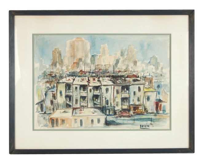 1956 Cityscape Painting Chicago Old Town? American Israeli Artist Sol Baskin