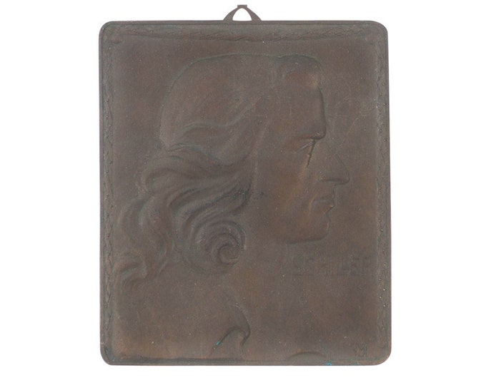 Antique Bronze Plaque Profile of German Poet Friedrich Schiller