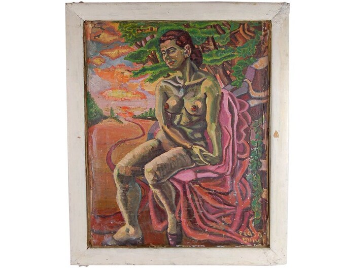 Floyd Butler Abstract Nude Portrait Oil Painting Outsider Michigan Artist