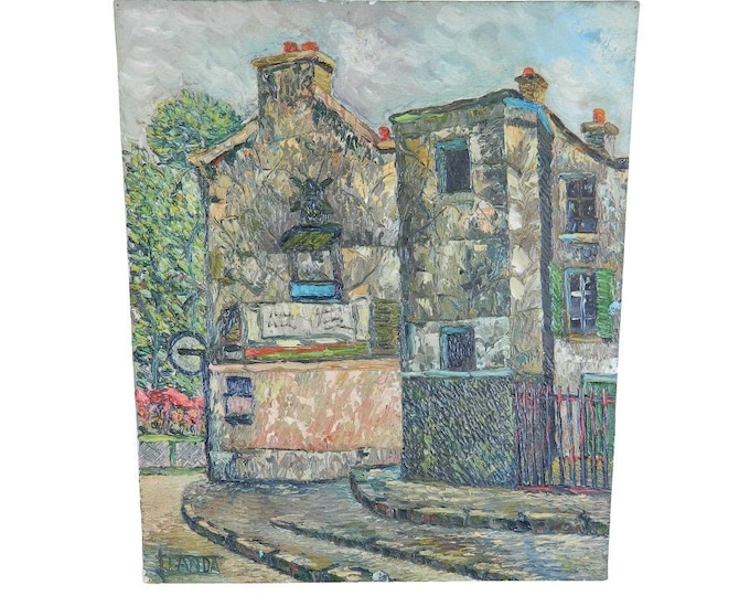 Midcentury French Expressionist Painting Old Town Hall MontMartre sgd Tanda