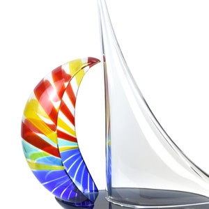 Elio Raffaeli Signed Murano Hand Blown Art Glass Sailboat Sculpture Lge version image 5