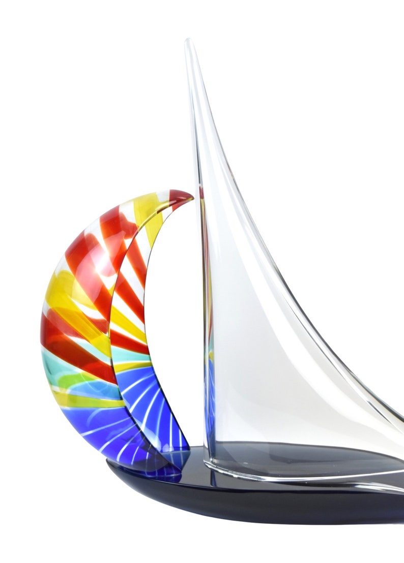 Elio Raffaeli Signed Murano Hand Blown Art Glass Sailboat Sculpture Lge version image 5