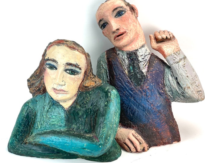 Susan Low-Beer 1980’s Ceramic Sculptures Couple Man & Woman sgnd Canadian Artist