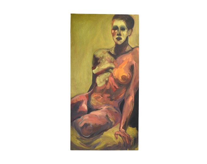 Abstracted Nude Seated Female Figure Oil Painting by Lenell Chicago Artist