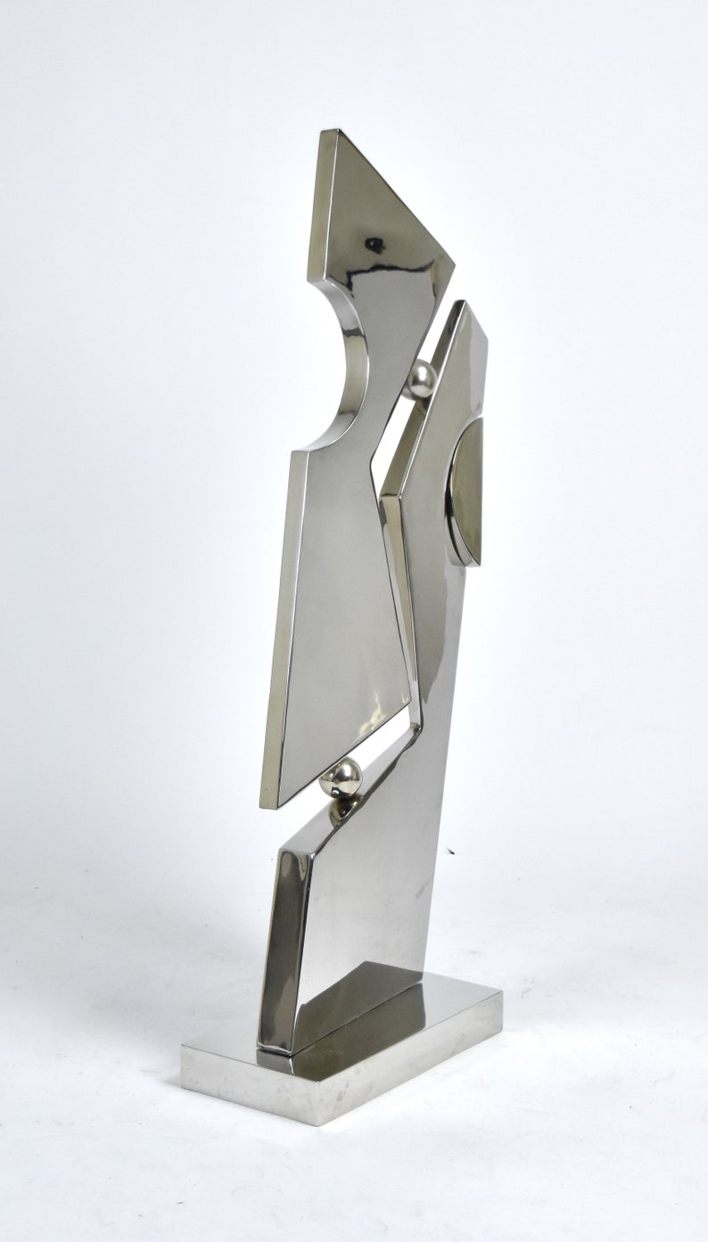 Michael Oguns Modernist Abstract Geometric Polished Steel Metal Sculpture image 2