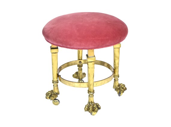 Empire Brass Stool Vanity Seat Fully Formed Lions Paw Feet Rolling