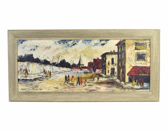 Vintage Mid-Century Heavy Impasto European Street Scene Painting Homer Costello