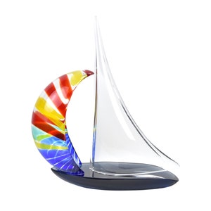 Elio Raffaeli Signed Murano Hand Blown Art Glass Sailboat Sculpture Lge version image 1