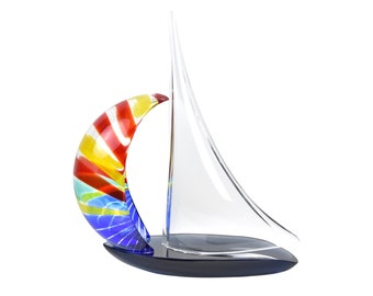 Elio Raffaeli Signed Murano Hand Blown Art Glass Sailboat Sculpture Lge version