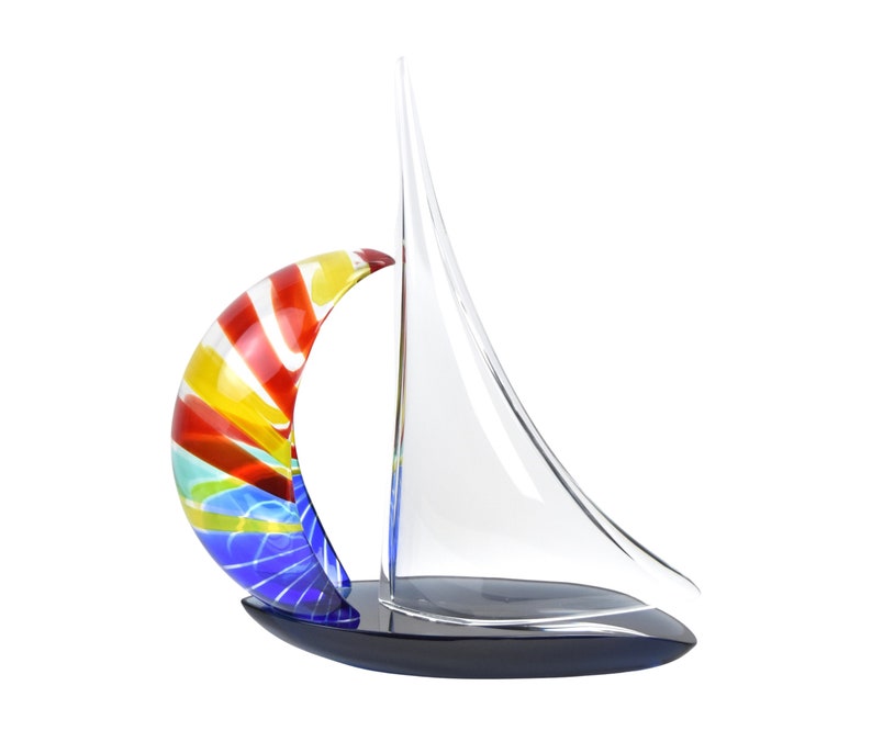 Elio Raffaeli Signed Murano Hand Blown Art Glass Sailboat Sculpture Lge version image 1