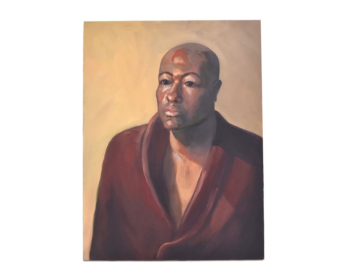 Impressionist Portrait African-American Man in Robe Oil Painting Lenell Chicago Artist