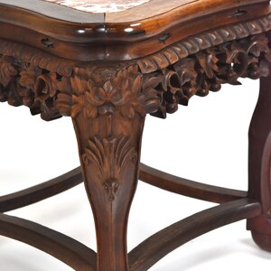Antique Chinese Carved Rosewood Pedestal Stand End table w Marble Top image 9