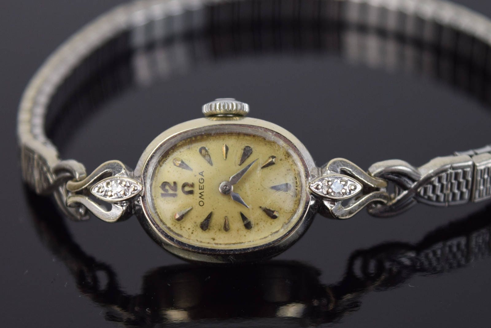 Vintage Mid-Century Ladies Omega Crown Wrist Watch 14k White | Etsy