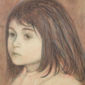 1968 Philip Butler White Colored Pencil Portrait of Young Girl Chicago artist image 4