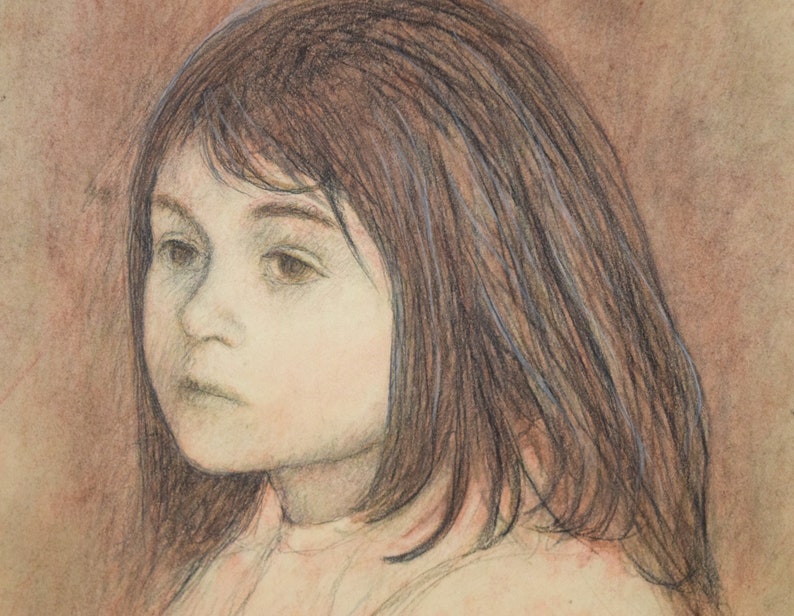 1968 Philip Butler White Colored Pencil Portrait of Young Girl Chicago artist image 4