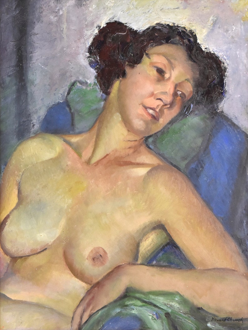 Howard Church 1930s Depression era Oil Painting Portrait of Nude in Repose image 3
