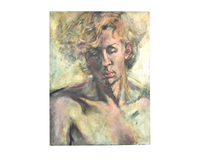 Judith Roth Oil Painting Portrait of Handsome Young Man w Wavy Hair Chicago Artist