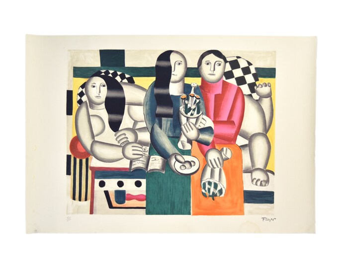 Fernand Leger Estate Signed L/E Lithograph “Celebration” Family Preparing Meal Original Wall Art