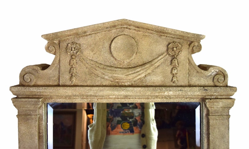 Vintage Sculptural Neoclassical Pediment Architectural Wall Mirror image 4