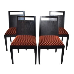 Set 4 Dessin Fournir Gerard Burdett Side Dining Chairs Black Noir w Check Velvet Upholstery image 2