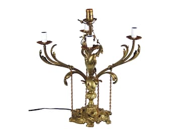 Vintage French Louis XV Style Electrified Bronze Candelabra Table Lamp