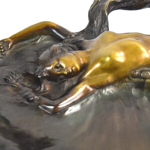 Antique Alfred Foretay Art Nouveau Period Figural Nude Bronze Tray Sculpture Signed image 6
