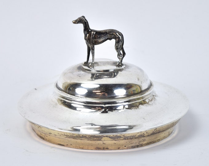 1902 English Sterling Silver Figural Whippet or Greyhound Dog Trophy Lid