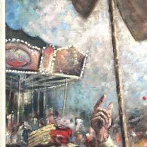 Richard Hauser Oil Painting Traveling Burlesque Dancers w Carnival Barker and Crowd image 7
