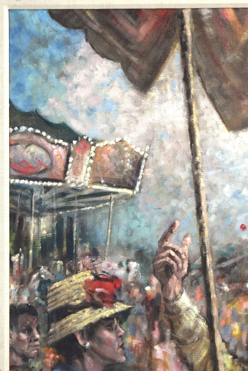 Richard Hauser Oil Painting Traveling Burlesque Dancers w Carnival Barker and Crowd image 7