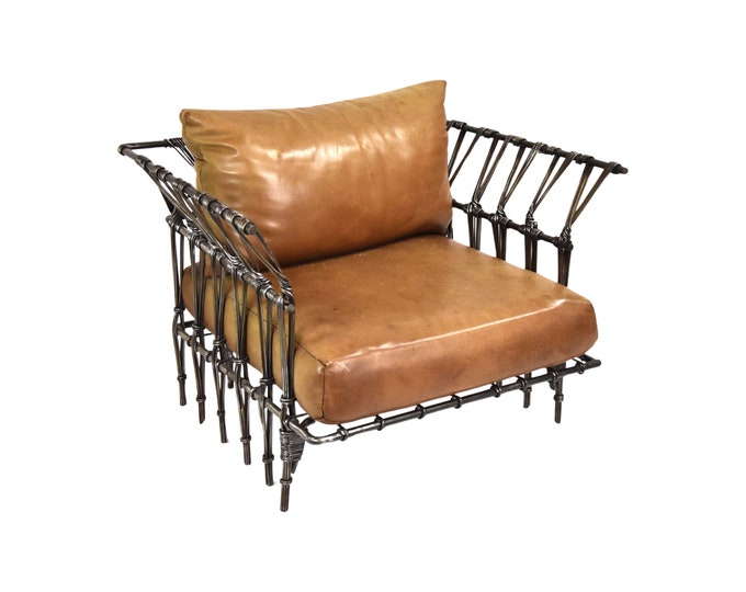 Vintage Custom Artist Made Steel and Leather Armchair Lounge