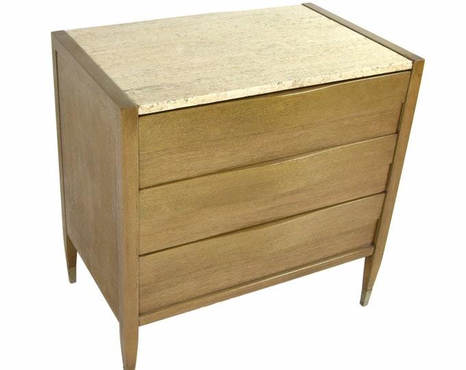 Vintage Mid Century Modern Travertine Top  Chest of Drawers Lowboy Dresser