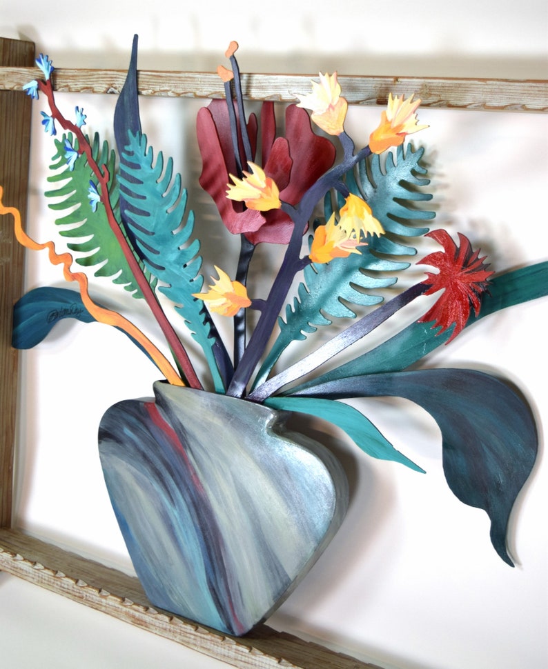 Barbara Day Romero Santa Fe Vintage Floral Bursts II 3D Painted Cut Welded Steel Sculpture image 4