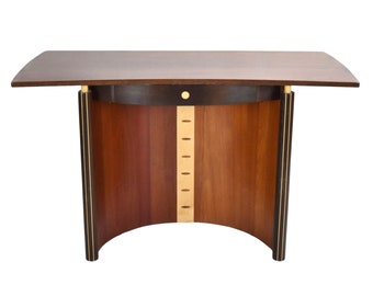 James Gentry Hand Crafted Hall Desk Demilune Base Exotic Wood Geometric Inlay