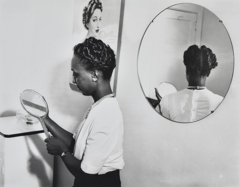Charles Teenie Harris Gelatin Silver Print Photograph African American Woman Mirror image 2