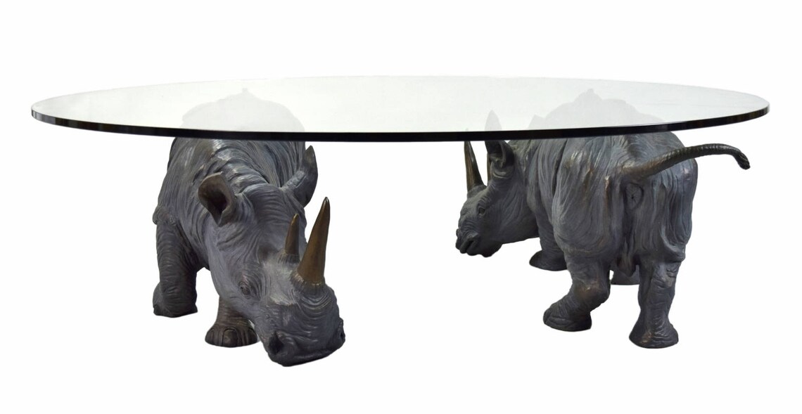 Connie Foss Mighty Rhino Coffee Table Pair Bronze Rhinoceros Etsy