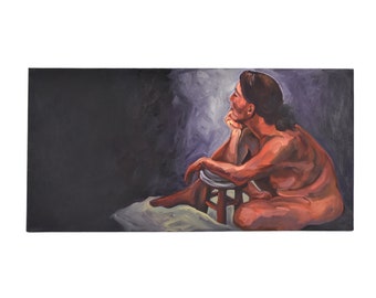 Portrait Seated Contemplative Nude Woman Oil Painting Lenell Chicago Artist