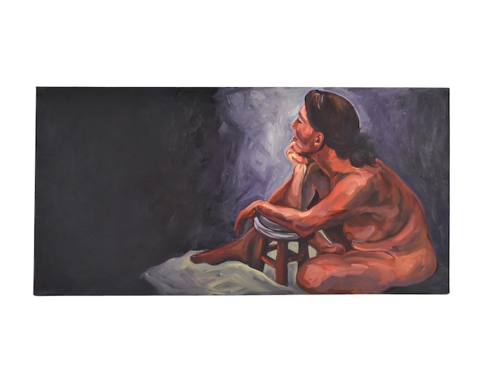 Portrait Seated Contemplative Nude Woman Oil Painting Lenell Chicago Artist