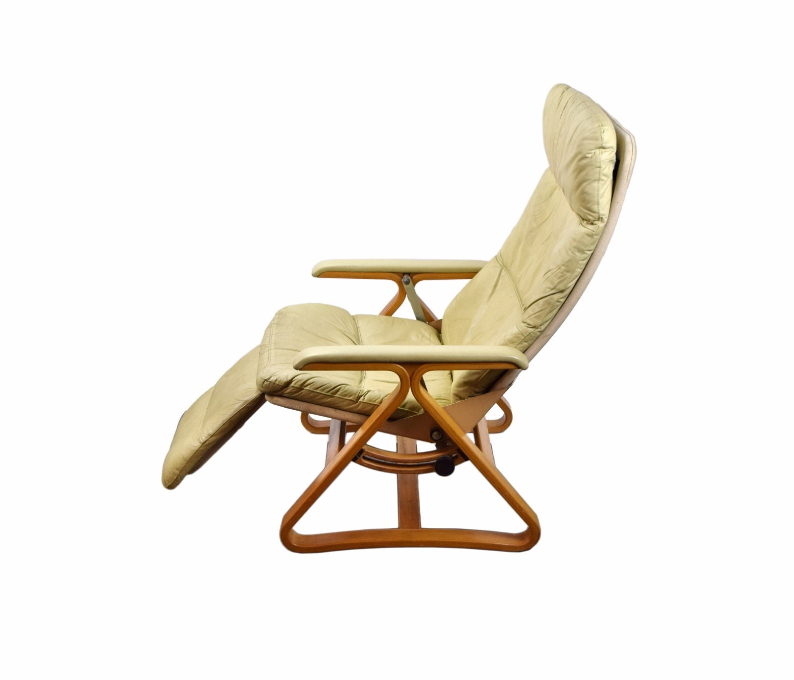 Vintage Modern White Leather Nepsco Backsaver Bentwood Recliner