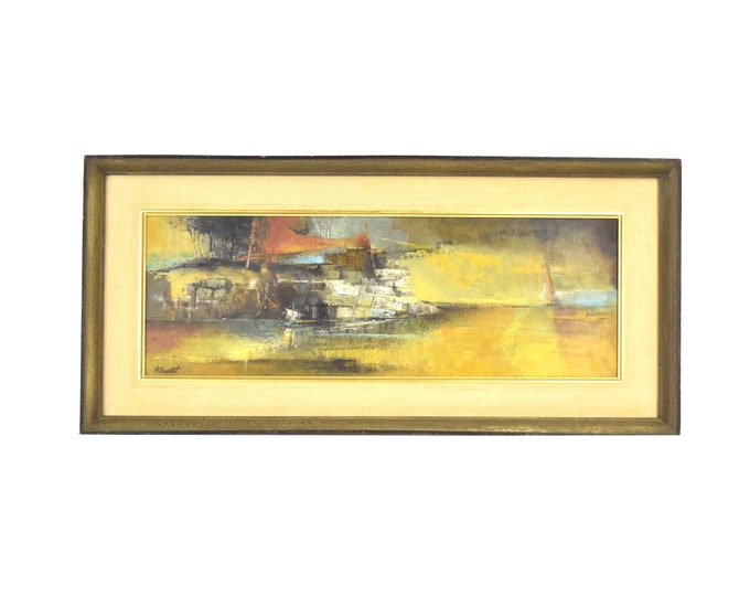 Rudi Klimpert “The Sailboat” Midcentury Modern Abstract Landscape Oil Painting