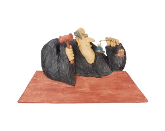 Stephen Hansen Papier Mache Dimensional Sculpture Judge w Scales of Justice