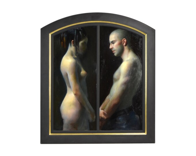 Juliette Arisitides “Covenant” Realist Oil Painting Contemplative Nude Couple