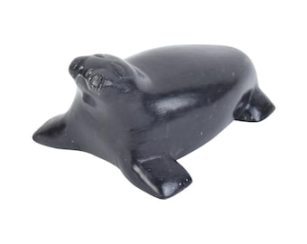 Vintage Inuit Great Whale River Soapstone Carving of Seal signed Nellie