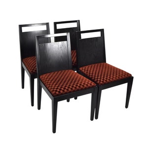 Set 4 Dessin Fournir Gerard Burdett Side Dining Chairs Black Noir w Check Velvet Upholstery image 1