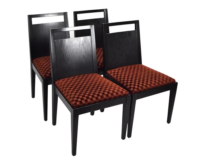 Set 4 Dessin Fournir Gerard Burdett Side Dining Chairs Black Noir w Check Velvet Upholstery