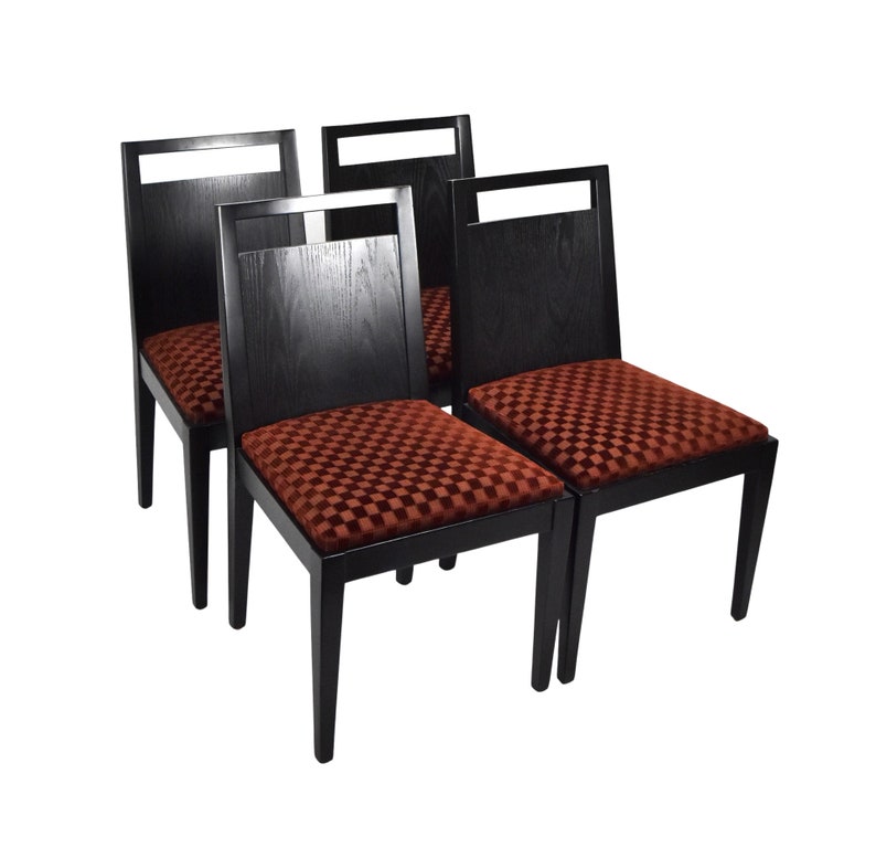 Set 4 Dessin Fournir Gerard Burdett Side Dining Chairs Black Noir w Check Velvet Upholstery image 1