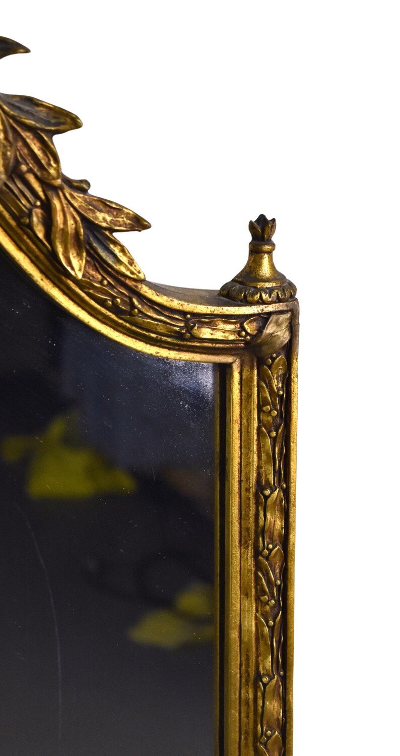 Antique Shield Form Gilt Wood Wall Mirror w Laurel Leaf Crest and Border image 5