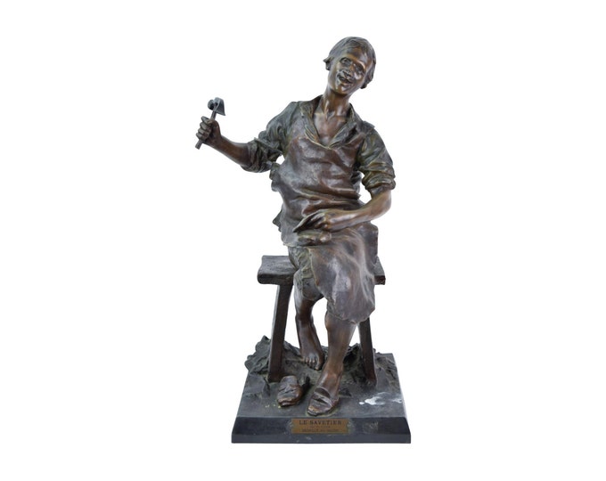 Le Savetier after Theodore Riviere French Spelter Bronze Sculpture of Shoemaker