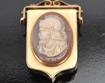 Victorian Solid 12k Solid Gold Carved Cameo Locket Pendant Greco Roman Soldier