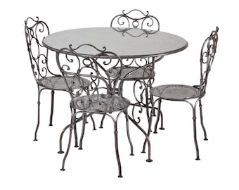 Victorian Style Finely Wrought Raw Steel Dining Table and Four Chairs