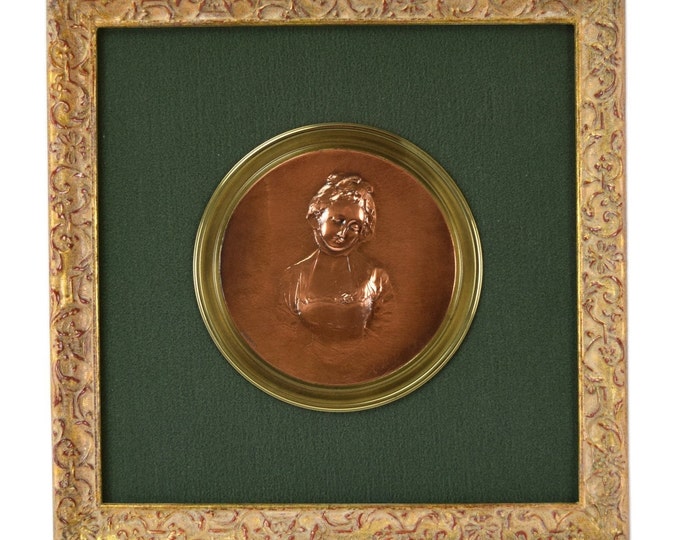 Antique Bronze Portrait Bas-Relief of Young Lady after Greuze Susse Freres